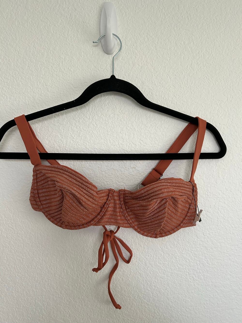 JMP The Label Terra Cotta and Silver Metallic Stripe Bikini Top  - M